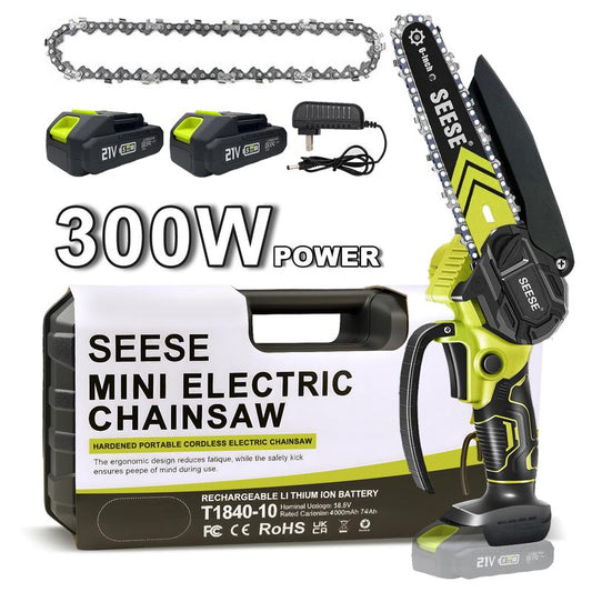 SEESE Brushless Mini Chainsaw – Portable Cordless Electric Saw with Oil System, 2000mAh Battery, Wood Cutting & Pruning