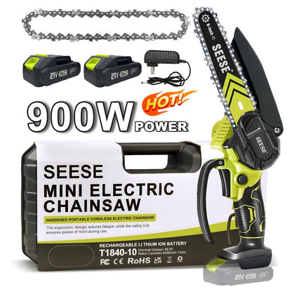 SEESE Brushless Mini Chainsaw – Portable Cordless Electric Saw with Oil System, 2000mAh Battery, Wood Cutting & Pruning