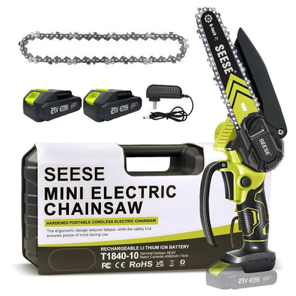 SEESE Brushless Mini Chainsaw – Portable Cordless Electric Saw with Oil System, 2000mAh Battery, Wood Cutting & Pruning