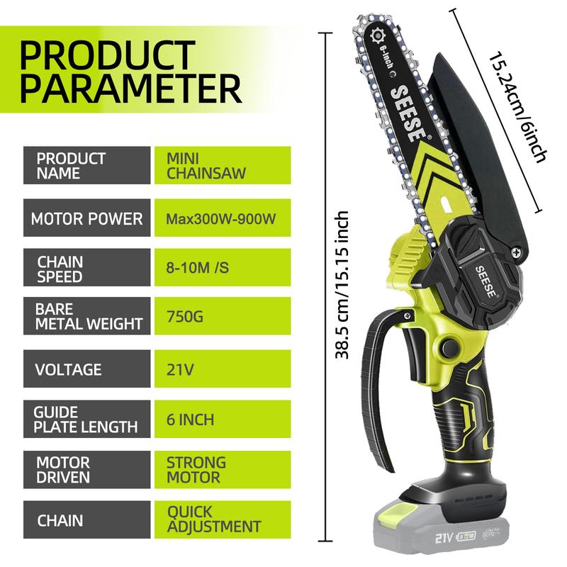 SEESE Brushless Mini Chainsaw – Portable Cordless Electric Saw with Oil System, 2000mAh Battery, Wood Cutting & Pruning
