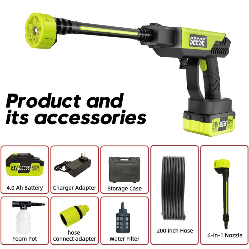 SEESE Portable Cordless Pressure Washer – Includes Single Charger Base, Ideal for Car, Home & Garden Use